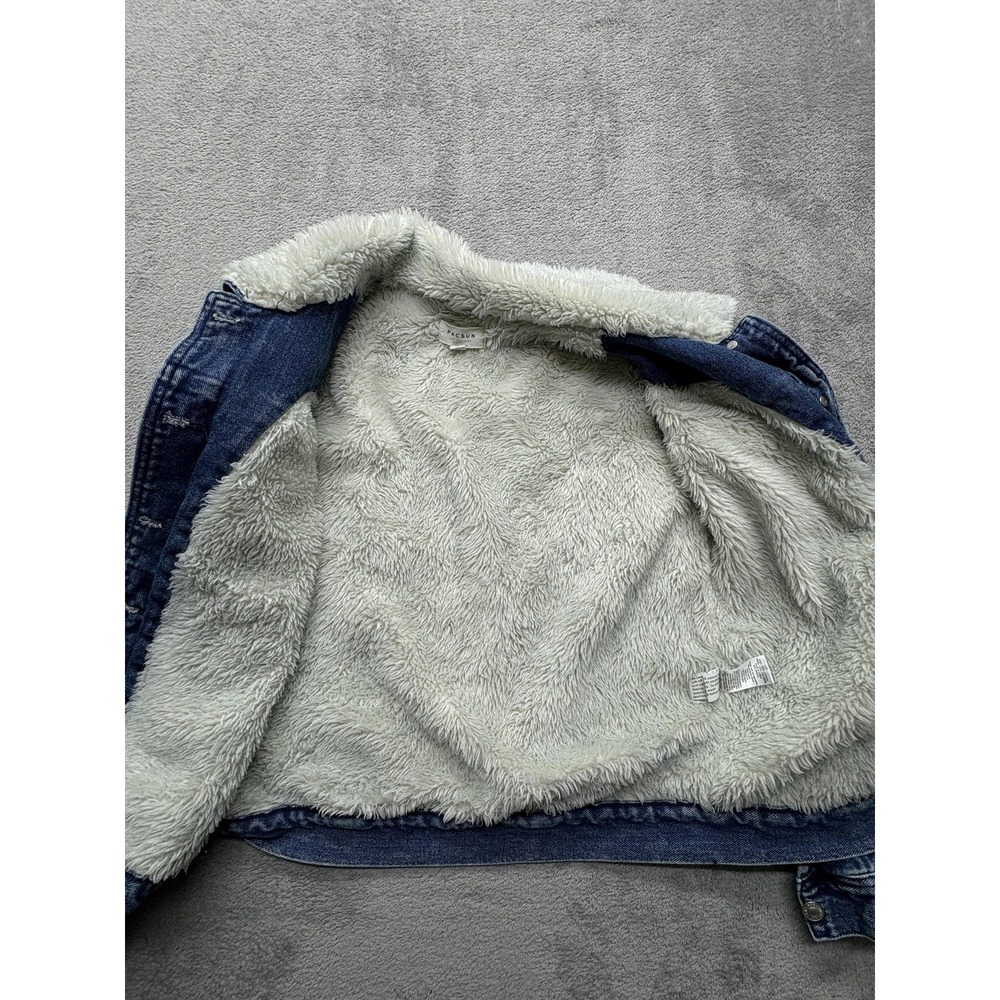 Pacsun Jacket Womens Medium Blue Denim Sherpa Lined Trucker Shearling Coat - Picture 3 of 7